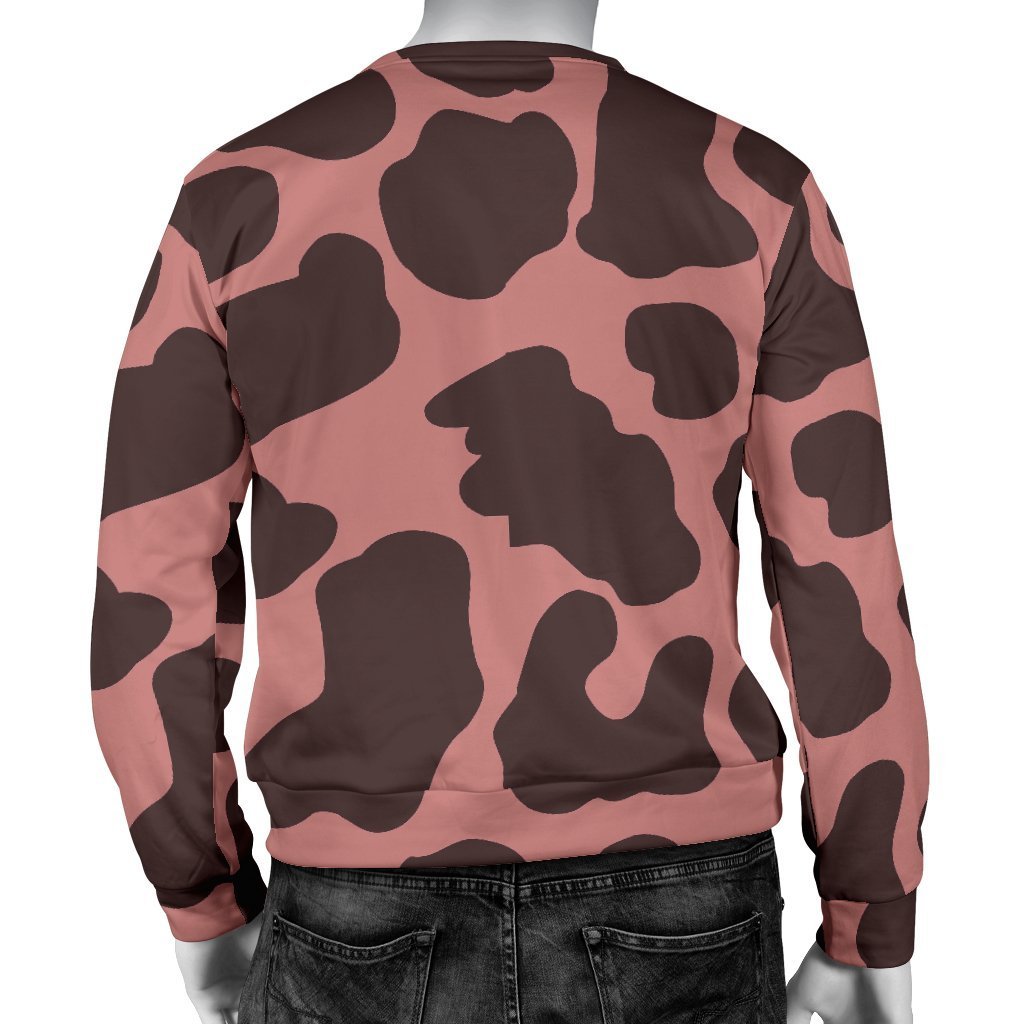 Red Brown Cow Print Men's Crewneck Sweatshirt GearFrost
