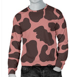 Red Brown Cow Print Men's Crewneck Sweatshirt GearFrost