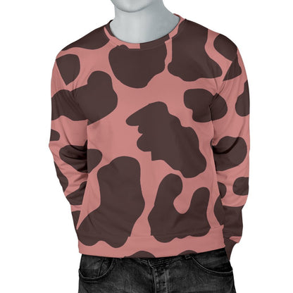 Red Brown Cow Print Men's Crewneck Sweatshirt GearFrost