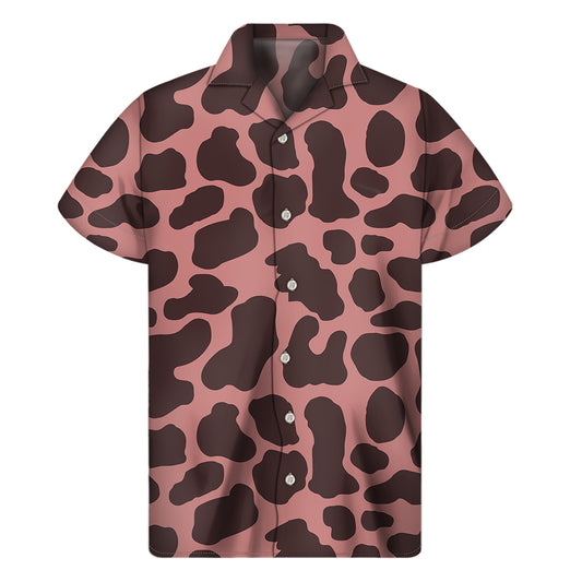 Red Brown Cow Print Men's Short Sleeve Shirt