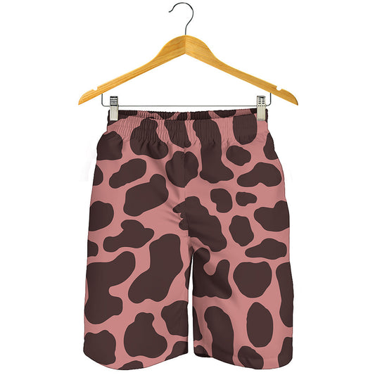 Red Brown Cow Print Men's Shorts