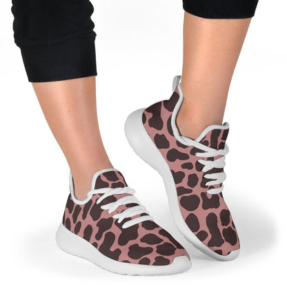 Red Brown Cow Print Mesh Knit Shoes GearFrost