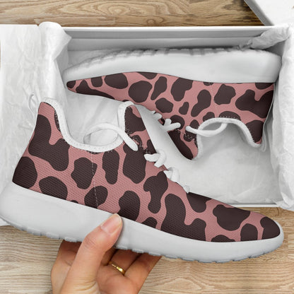 Red Brown Cow Print Mesh Knit Shoes GearFrost