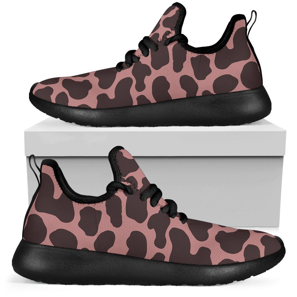 Red Brown Cow Print Mesh Knit Shoes GearFrost