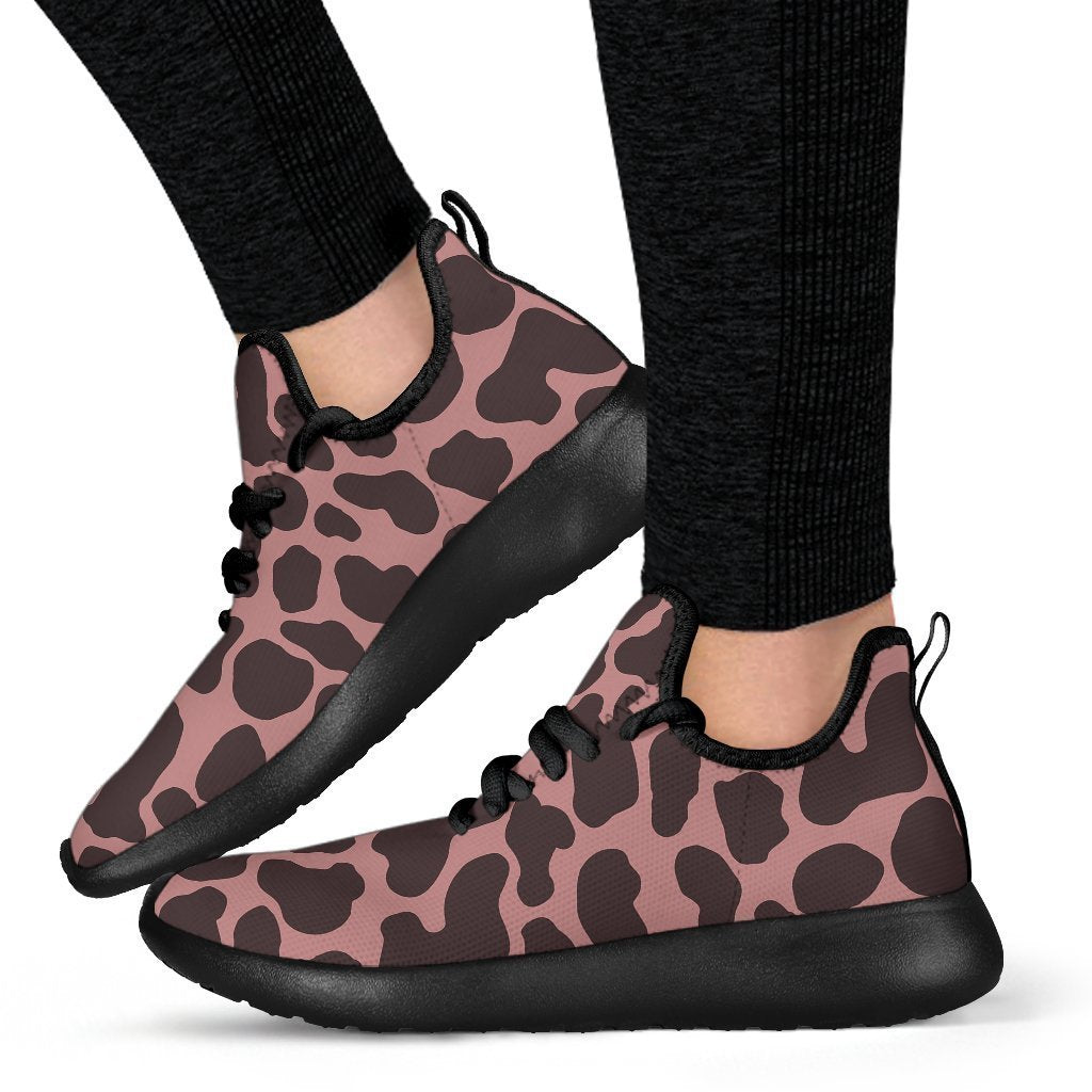 Red Brown Cow Print Mesh Knit Shoes GearFrost