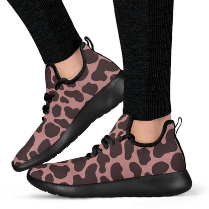 Red Brown Cow Print Mesh Knit Shoes GearFrost