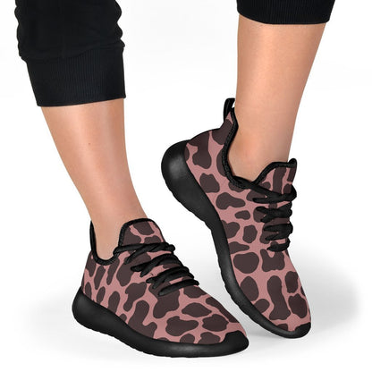 Red Brown Cow Print Mesh Knit Shoes GearFrost