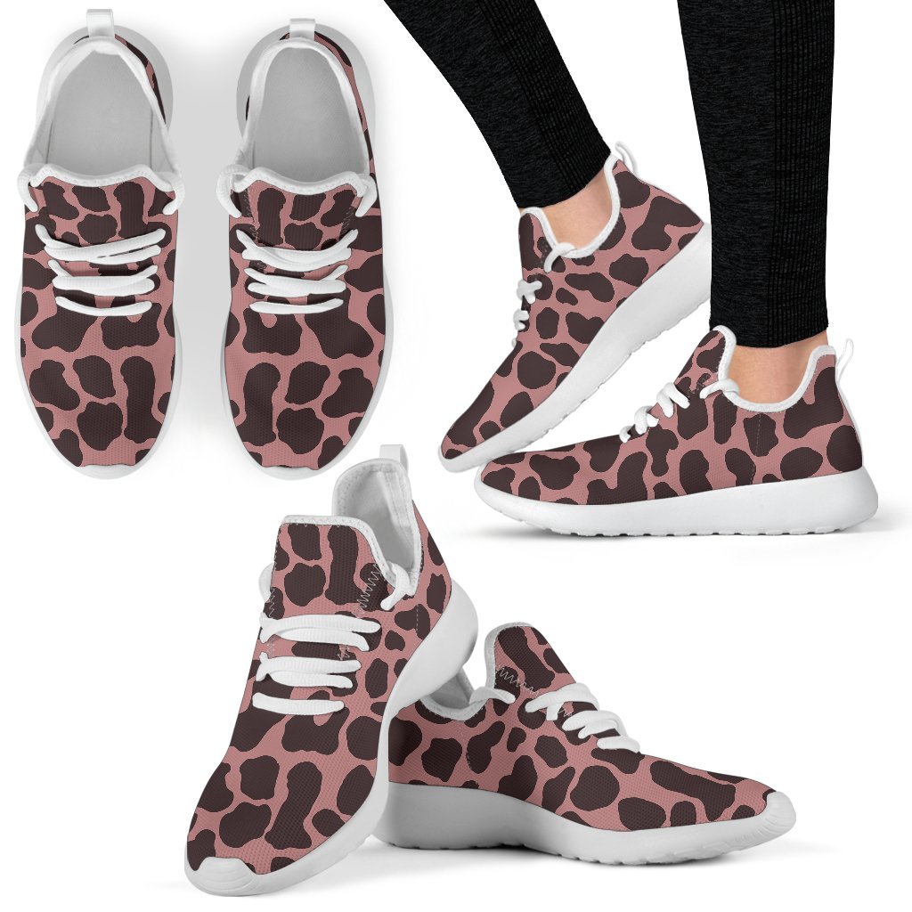 Red Brown Cow Print Mesh Knit Shoes GearFrost