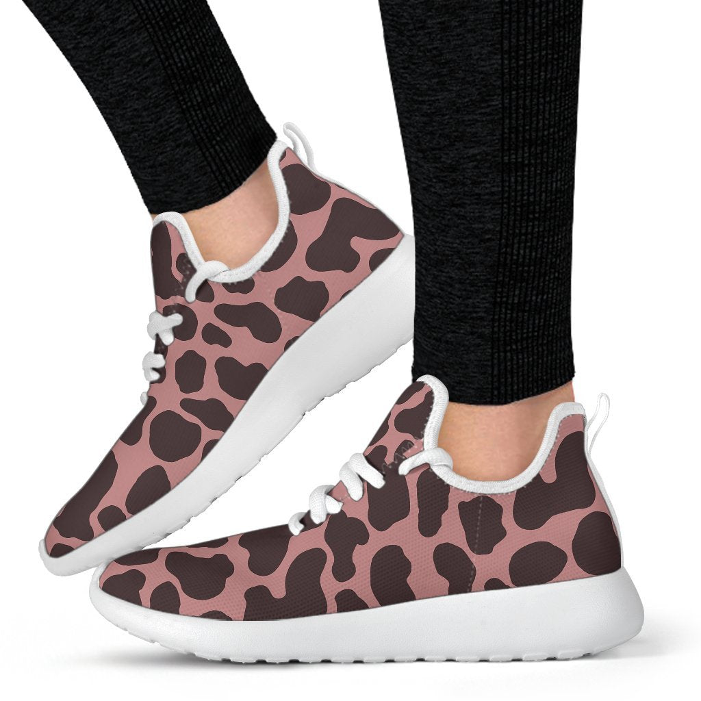Red Brown Cow Print Mesh Knit Shoes GearFrost
