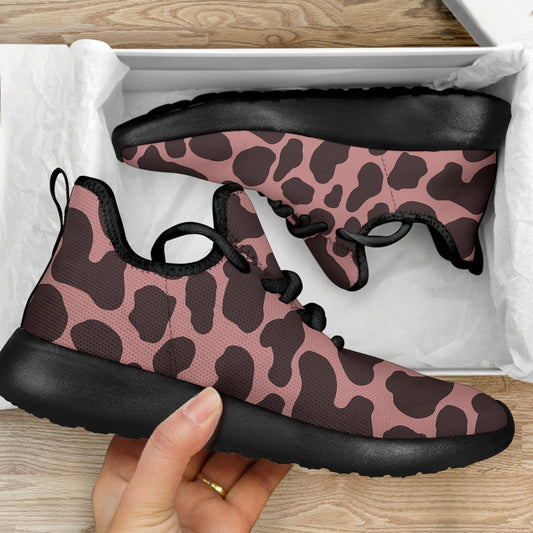 Red Brown Cow Print Mesh Knit Shoes GearFrost