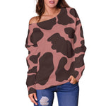 Red Brown Cow Print Off Shoulder Sweatshirt GearFrost