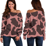 Red Brown Cow Print Off Shoulder Sweatshirt GearFrost