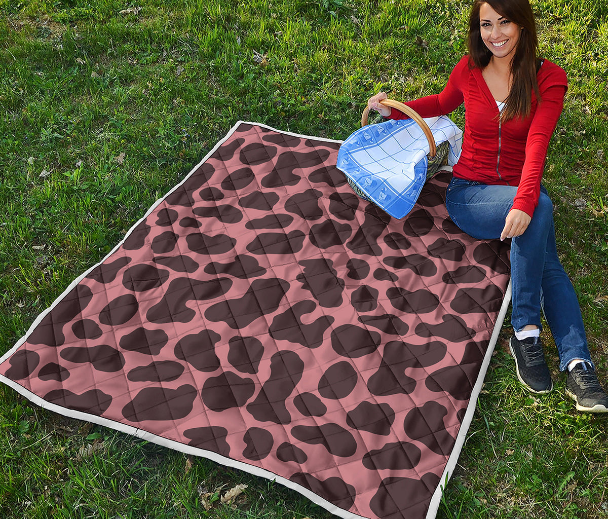 Red Brown Cow Print Quilt