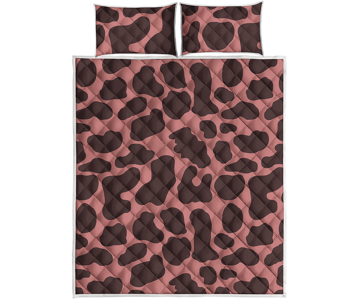 Red Brown Cow Print Quilt Bed Set