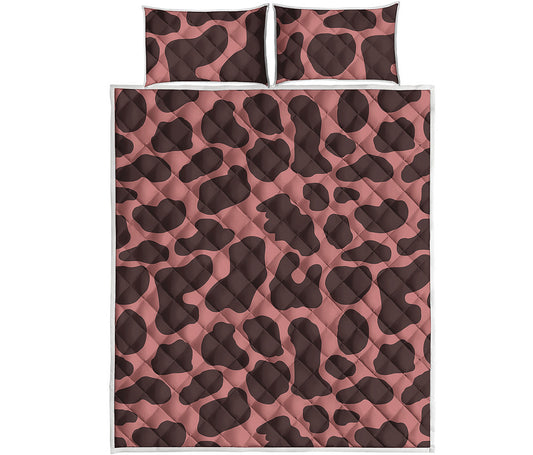 Red Brown Cow Print Quilt Bed Set