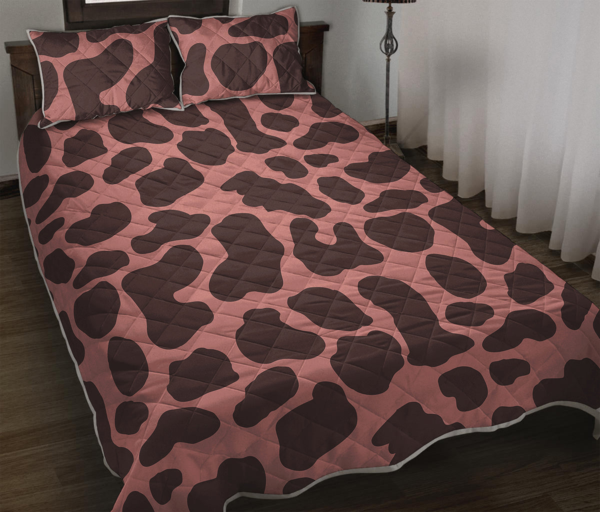 Red Brown Cow Print Quilt Bed Set