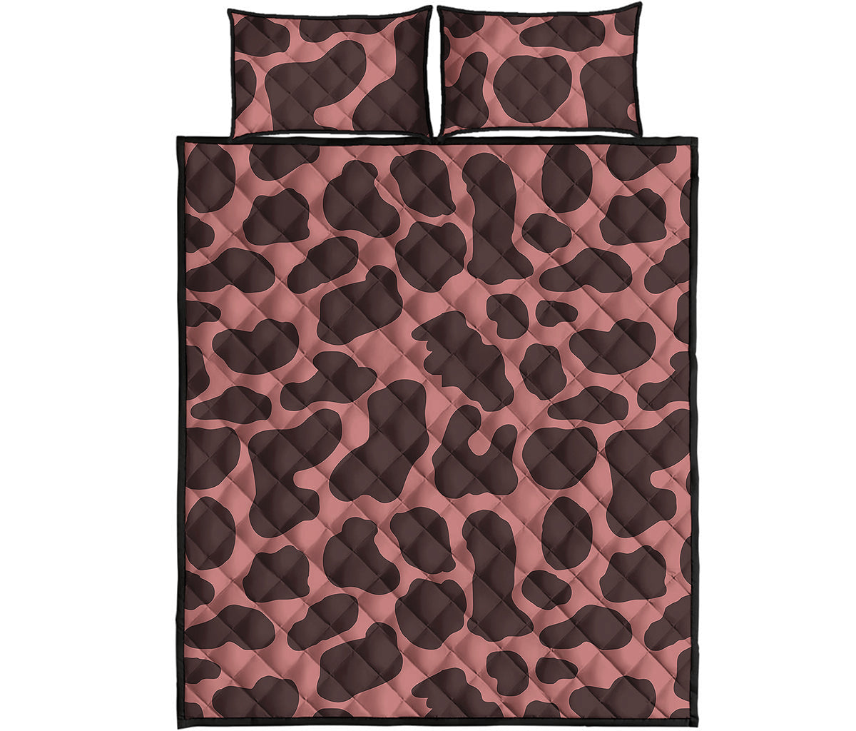 Red Brown Cow Print Quilt Bed Set