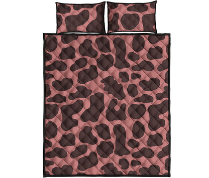 Red Brown Cow Print Quilt Bed Set