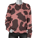Red Brown Cow Print Women's Crewneck Sweatshirt GearFrost