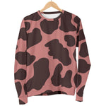 Red Brown Cow Print Women's Crewneck Sweatshirt GearFrost
