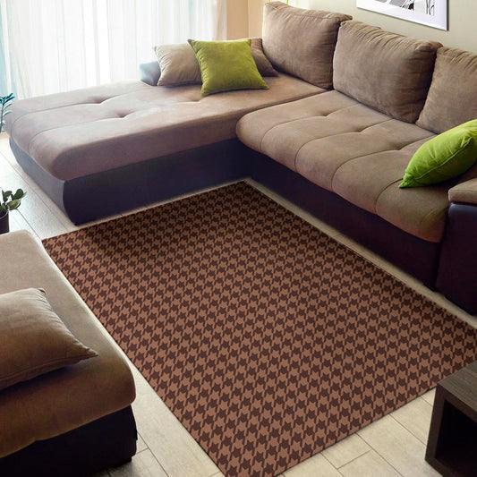 Red Brown Houndstooth Pattern Print Area Rug