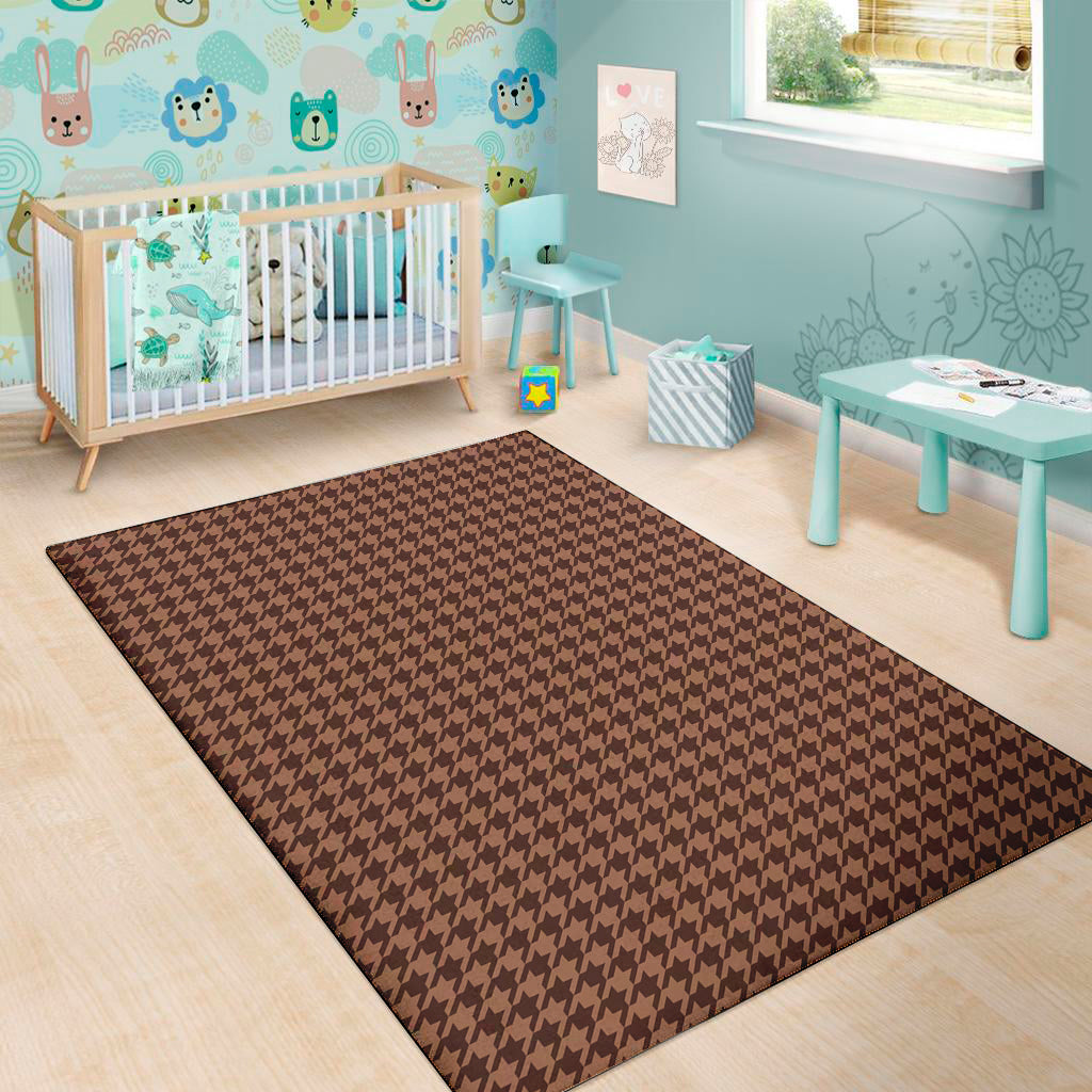 Red Brown Houndstooth Pattern Print Area Rug
