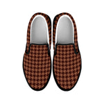 Red Brown Houndstooth Pattern Print Black Slip On Shoes