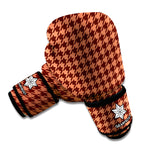 Red Brown Houndstooth Pattern Print Boxing Gloves