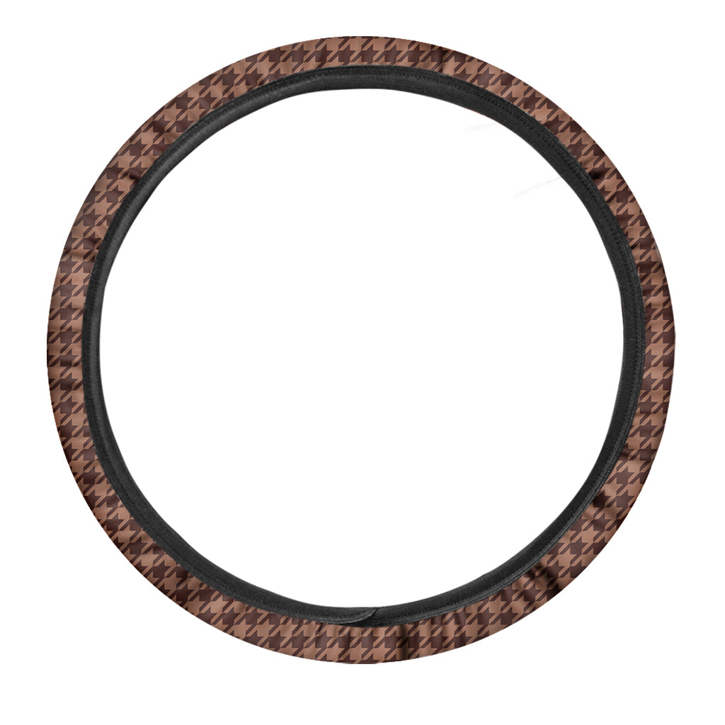 Red Brown Houndstooth Pattern Print Car Steering Wheel Cover