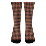 Red Brown Houndstooth Pattern Print Crew Socks