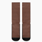 Red Brown Houndstooth Pattern Print Crew Socks