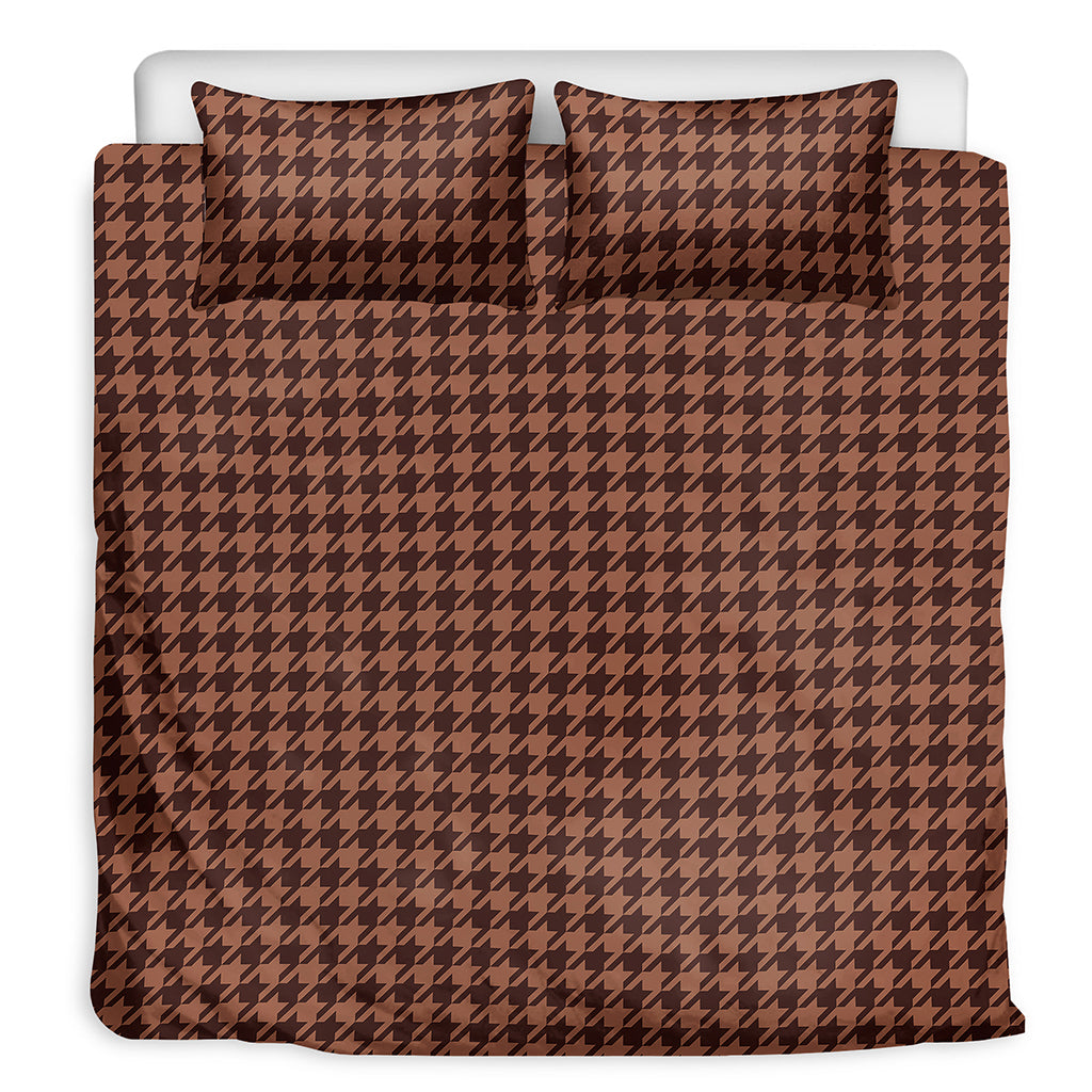 Red Brown Houndstooth Pattern Print Duvet Cover Bedding Set