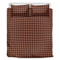 Red Brown Houndstooth Pattern Print Duvet Cover Bedding Set