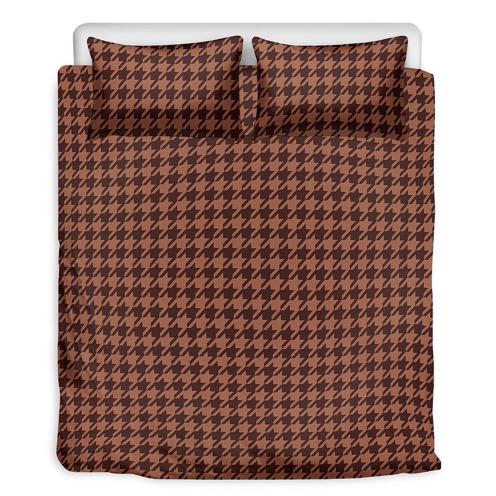 Red Brown Houndstooth Pattern Print Duvet Cover Bedding Set