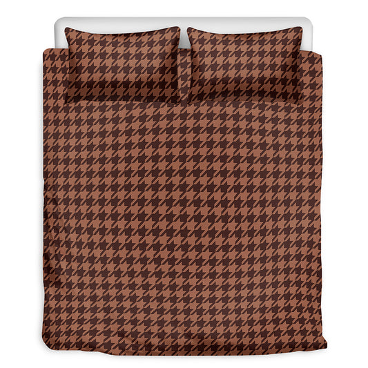 Red Brown Houndstooth Pattern Print Duvet Cover Bedding Set