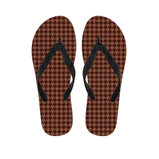 Red Brown Houndstooth Pattern Print Flip Flops