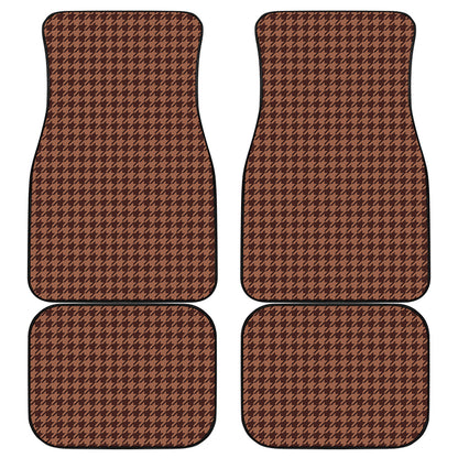 Red Brown Houndstooth Pattern Print Front and Back Car Floor Mats