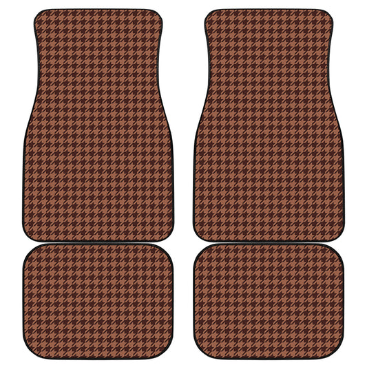 Red Brown Houndstooth Pattern Print Front and Back Car Floor Mats