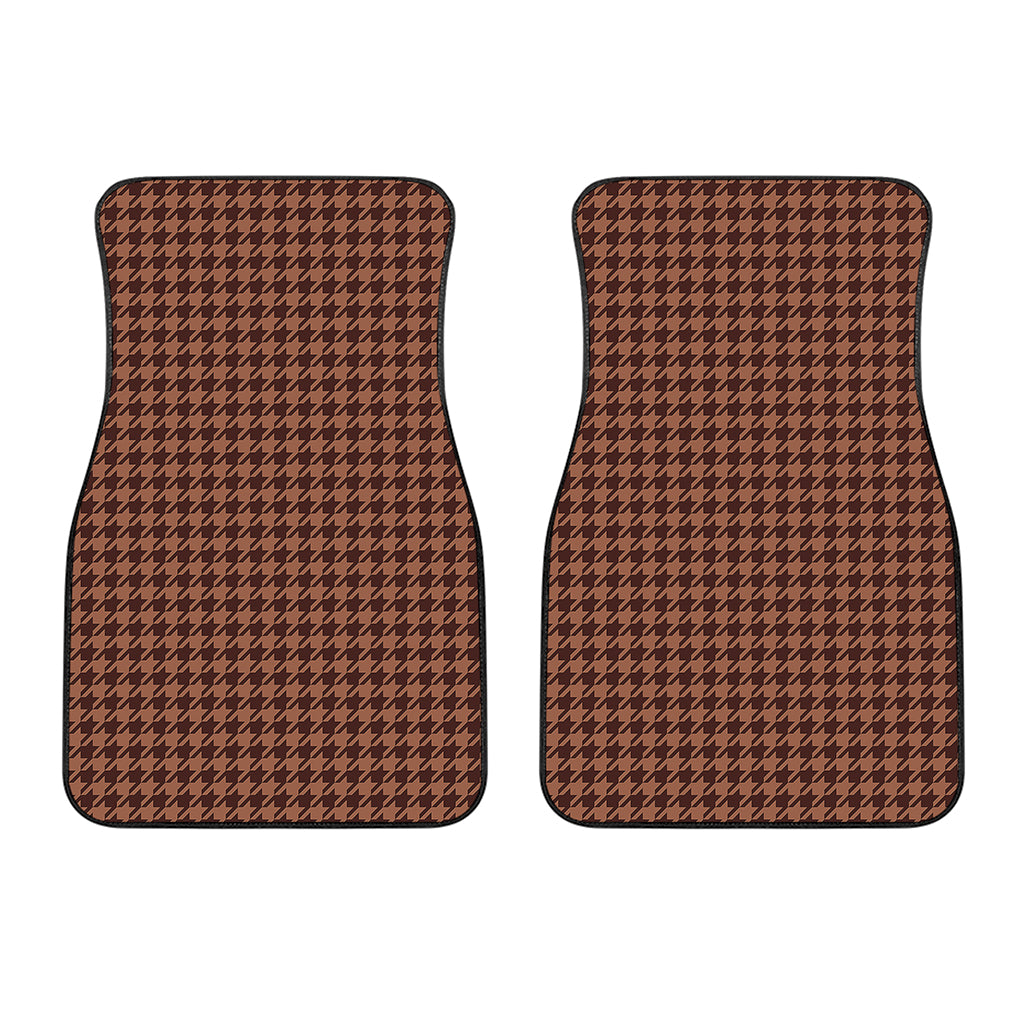 Red Brown Houndstooth Pattern Print Front Car Floor Mats