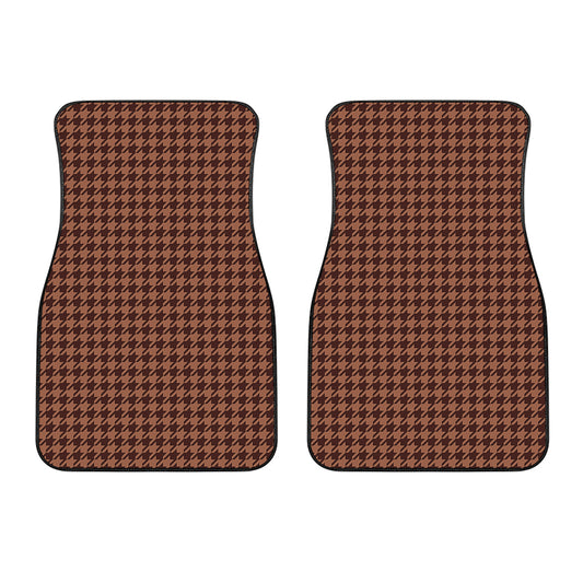 Red Brown Houndstooth Pattern Print Front Car Floor Mats