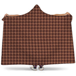 Red Brown Houndstooth Pattern Print Hooded Blanket