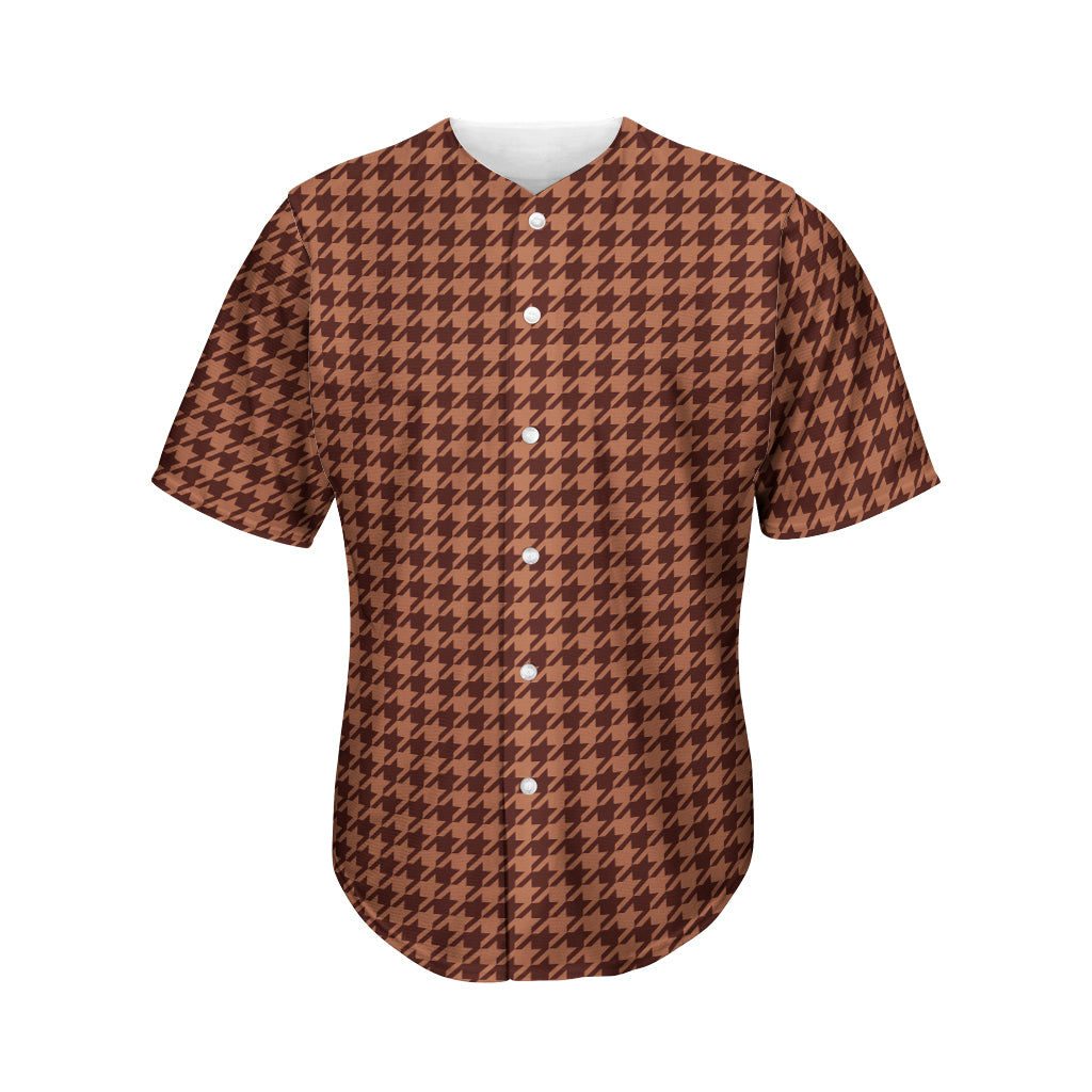 Red Brown Houndstooth Pattern Print Men's Baseball Jersey