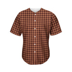 Red Brown Houndstooth Pattern Print Men's Baseball Jersey