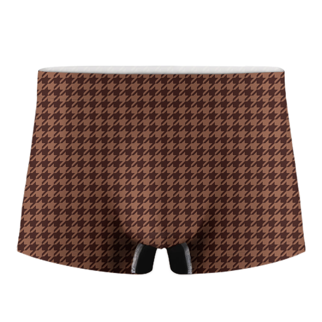 Red Brown Houndstooth Pattern Print Men's Boxer Briefs