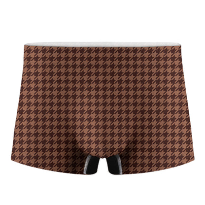 Red Brown Houndstooth Pattern Print Men's Boxer Briefs