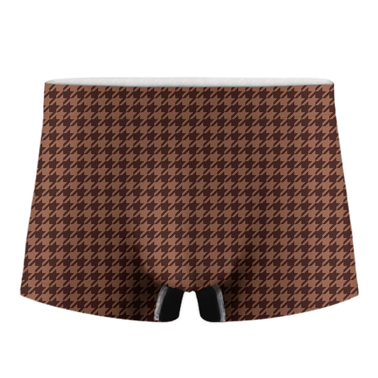 Red Brown Houndstooth Pattern Print Men's Boxer Briefs