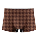 Red Brown Houndstooth Pattern Print Men's Boxer Briefs