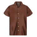 Red Brown Houndstooth Pattern Print Men's Short Sleeve Shirt