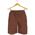 Red Brown Houndstooth Pattern Print Men's Shorts