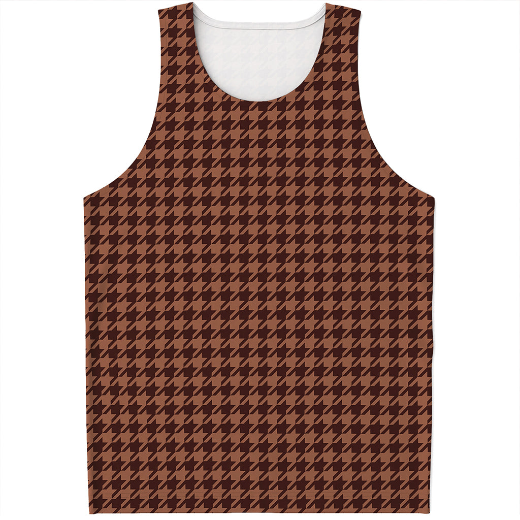 Red Brown Houndstooth Pattern Print Men's Tank Top